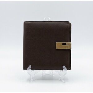 Vintage Gucci Tom Ford 90s Dark Brown Leather Bifold Wallet With Gold G Buckle